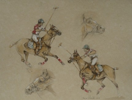 "Polo III" (Mouvements), Ink on paper, 19.5 x 25.5 inches, Signed