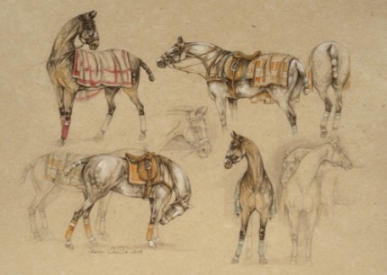 "Polo IV" (Étude) Ink on paper, 19.5 x 25.5 inches, Signed