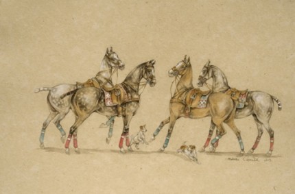 "Polo V" (Les Chiens), Ink on paper, 19.5 x 25.5 inches, Signed
