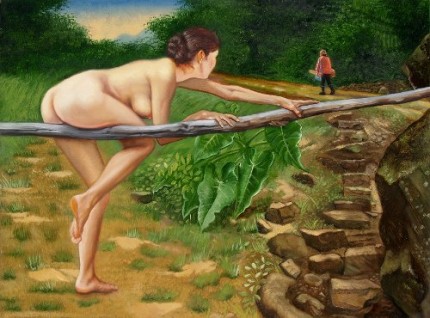 "Self Portrait: The End of the Day" Oil on panel, 18 x 24 inches, Signed