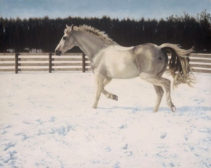 "Eclipse Enjoying His Winter" Oil on linen, 24 x 30 inches, Signed, Private Collection