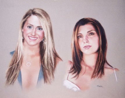 "Holly's Girls" pastel on paper 19" x 25" Signed, Private Collection