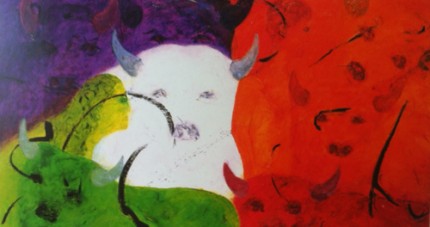 #376 Cosmic Earth - Bull Series LXVII, 1994 - Oil on linen, 47” x 81 1/4”
