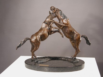 “Cavalli Rampante” (Reared Stallions), Bronze on Cambrian Black Granite, 17 x 21 x 10.5 inches