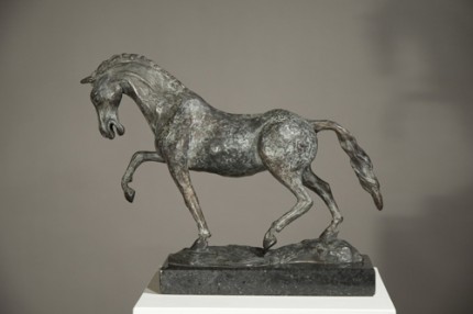 “Cavalla Caracollante” (Prancing Mare), Bronze on cambrian black granite, 11 x 14.75 x 4.5 inches