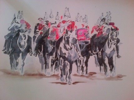 "Parade Practice" Pen and Ink, 22 x 18 inches
