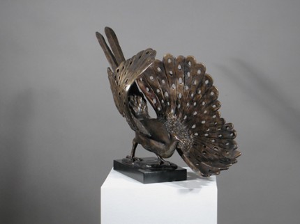 “Royal Flush” (Pheasant) Bronze on black vermont granite, 15.75 x 23 x 12 inches