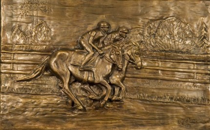 "Track Side" (Bas Relief), Bronze, 13 x 20 x 2.5 inches
