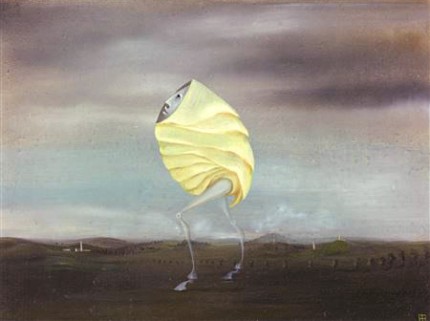 "Idealista No. 3" Oil and plaster on masonite, 12 x 15 ¾ inches (30.48 x 40 cm) Signed Monogram