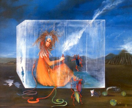Portrait of Maria Felix, Bridget Tichenor painted two paintings of Maria Felix, she concentrated on painting the context of the painting, and requested Antoine Tzapoff to paint the face of Mdme. Felix in each painting.