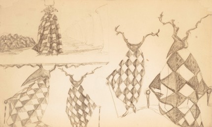 "Reverendisimo II" (Study for Paintings) Ink drawing on paper, 5 x 8.5 inches, Dated: 1967