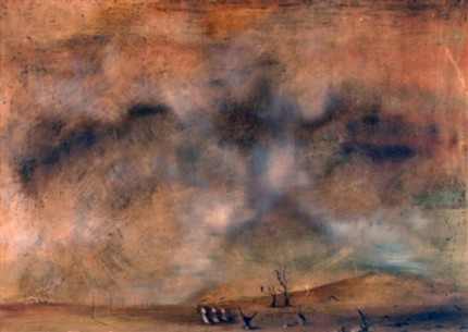 "Surrealist landscape" Oil on board, 19 x 27 inches (48.3 x 68.6 cm), Signed
