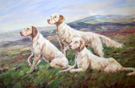 “Setters On The Moor” Oil on canvas, 34 x 46 inches, Signed