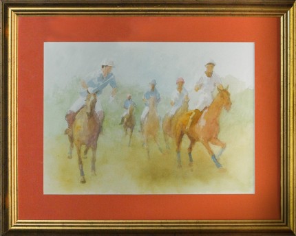 Williamson Douglas, American (1942-1998) “Blue Team Advancing” Watercolour on paper, 11 x 15 inches