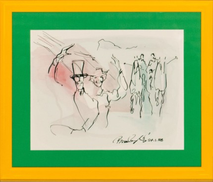 Bruce Roberts, French Contemporary “A Day at the Match” Watercolour on paper, 9 x 11.5 inches, Signed & Dated 24.1.88