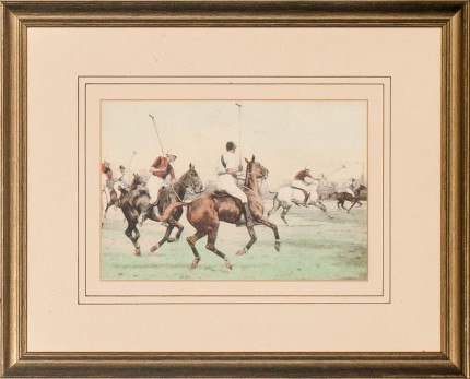 George Wright, British (1860-1942) “Down the Field” Print, 4.25 x 6.25 inches, Signed bottom right