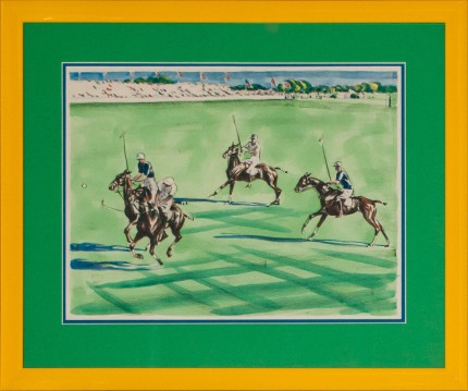 Joseph Webster Golinkin, American (1896-1977) “Four Polo Players at the International Cup” Coloured print, 10.25 x 13.25 inches