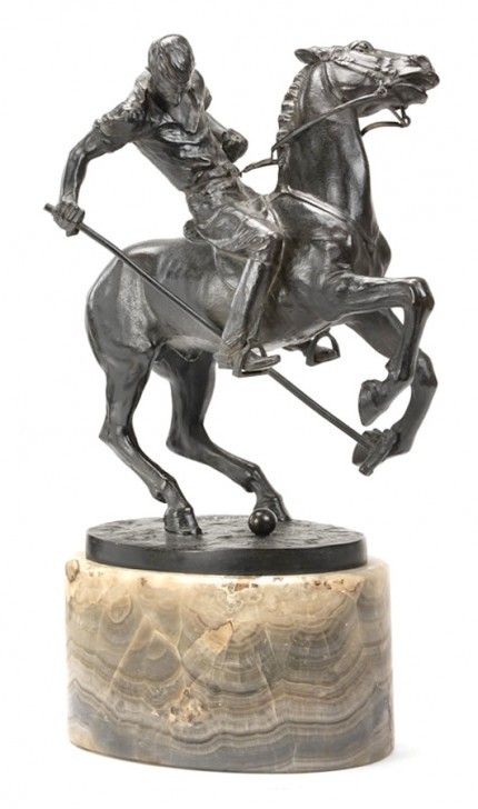 John Wolfgang Elischer, Austrian (1891-1966) “Tommy Hitchcock” Bronze, 12 x 10 x 6 inches, With base: 16 inches high, Signed & Dated 1922