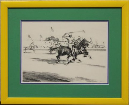 Joseph Webster Golinkin, American (1896-1977) “International Polo Match 2” Charcoal on paper, 8.25 x 11.25 inches