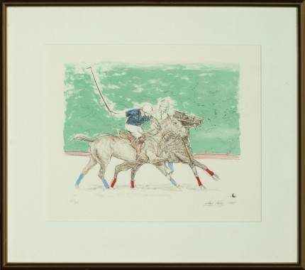Lloyd Kelly, American Contemporary “Polo Players” Hand-coloured print, Limited edition 25/50, 9 x 11 inches, Signed & Numbered lower right