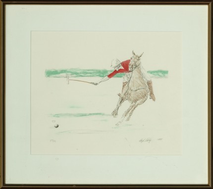 Lloyd Kelly, American Contemporary “Red Jersey Polo Player” c. 1980, Hand-coloured print, Limited edition 25/50, 9 x 11 inches, Signed & Numbered lower right