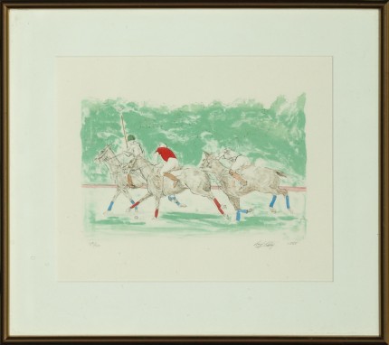 Lloyd Kelly, American Contemporary “Three Polo Players” Hand-coloured print, Limited edition 25/50, 9 x 11 inches, Signed & Numbered lower right