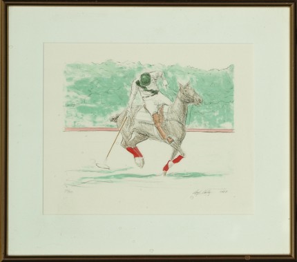 Lloyd Kelly, American Contemporary “Polo Player Up” Hand-coloured print, Limited edition 25/50, 9 x 11 inches, Signed & Numbered lower right