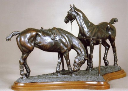 Gill Parker, British Contemporary "Polo X: Pony Lines" Bronze, Edition of 9, 12 x 20 inches, Signed and Numbered
