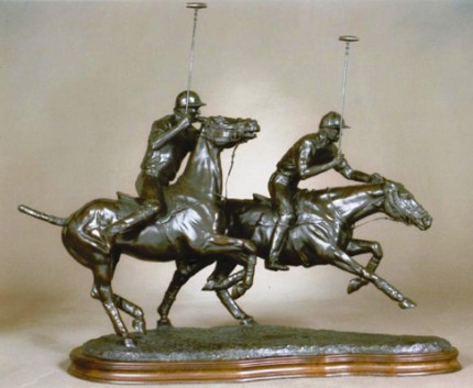 Gill Parker, British Contemporary "Polo VIII: Slipping His Man" Bronze, Edition 9 of 9, 14 x 23 inches, Signed and Numbered. Last one in the edition.