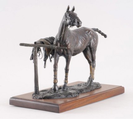 Peggy Kauffman, American Contemporary “The Polo Pony” 1992, Edition: 1/7, Bronze with a rich brown patina, 14 x 15.5 x 7 inches, Signed, Dated & Numbered