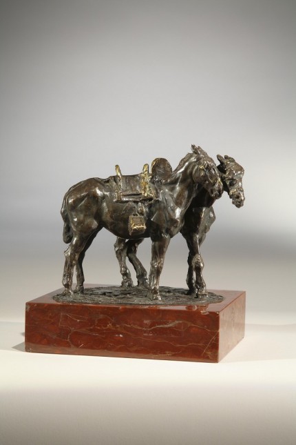“Spanish Saddle Horses” 1923, Bronze, Medium brown patina, 5.5 x 6.5 inches, Inscribed, Signed, Dated & Numbered