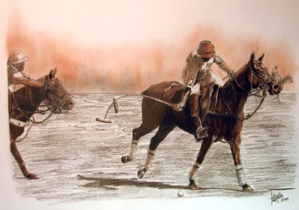 Alexandros Faccini, Colombian Contemporary “Hook the Goal” Sanguine, 27.5 x 20 inches, Signed