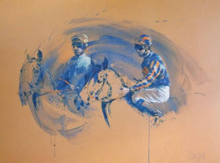 “At the Start” Mixed media on cardboard, Signed