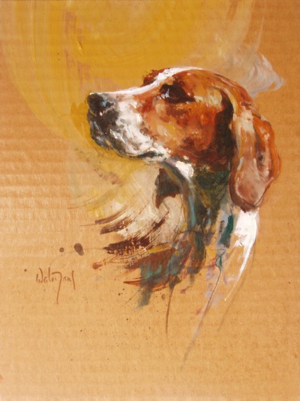 “Hound Sketch” Oil on cardboard, Signed
