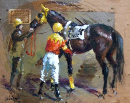 “Le Desanglage” Oil on cardboard, Signed