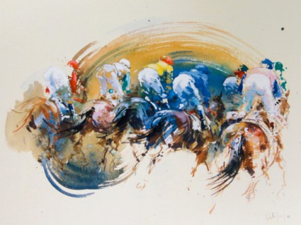 “Waiting” Guoache on paper, Signed