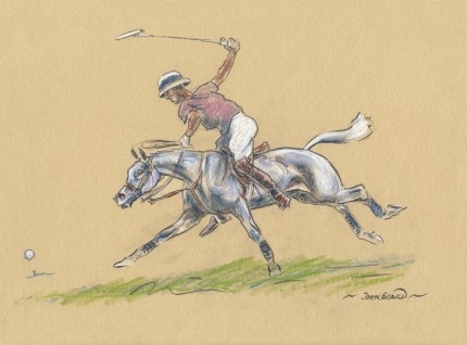 John Board, British (1886-1975) “Polo IV” Oil pastel on paper, 7 x 10 inches, 14 x 16 inches, Signed