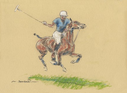 John Board, British (1886-1975) “Polo V” Oil pastel on paper, 7 x 10 inches, 14 x 16 inches, Signed