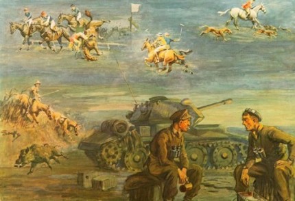 Snaffles, British, (1884-1967) "Once upon a Time" Military print, Signed in pencil with Snaffles blind stamp, Published c. 1941, 15 x 21 inches