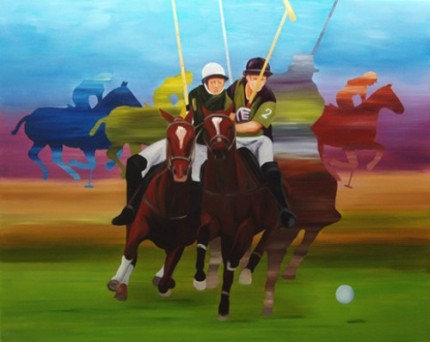 Anne Bradford, American Contemporary "Polo Players" Oil on canvas, 48 x 60 inches