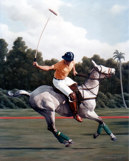 Ricardo Morales-Hendry, Colombian Contemporary “Polo I” Oil on canvas, 38 x 30 inches, Signed lower right