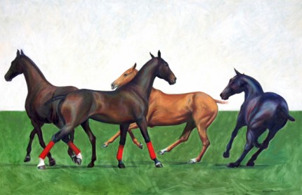 Patricia Powers, American Contemporary "String #25" 2009, Oil on canvas, 24 x 36 inches, Signed