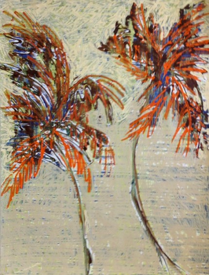 "Twin Palms" Mixed Media, 55 x 44 inches