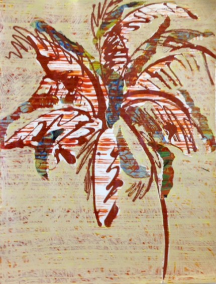 "Red Water Palm" Mixed Media, 55 x 44 inches