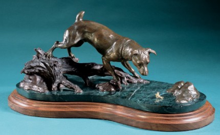 P. Davis, American Contemporary “Jack Russell Terrier Fishing” Bronze, Edition of 25, 23 x 14 x 17 inches, Signed