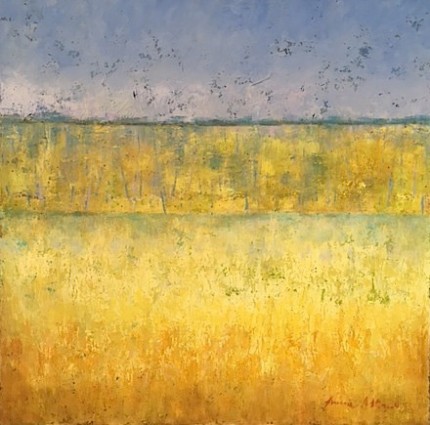 “Spring” Mixed media on canvas, 36 x 36 x 1.5 inches, Gallery wrap canvas, sides painted, Signed lower right | Rich texture.