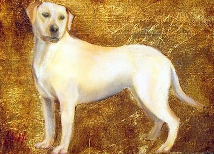“Labrador” Oil & Gold leaf on wood block, 5.5 x 7.5 inches, Signed