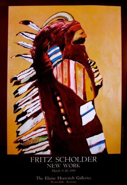 “Fritz Scholder: Indian with Horn” New Work, March 9-29, 1980, The Elaine Horwitch Galleries, Scottsdale, Arizona, Limited Edition Poster, 36 x 24 inches