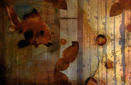 “Golden Reflections” 2005, Oil and mixed media on canvas, 24 x 36 inches