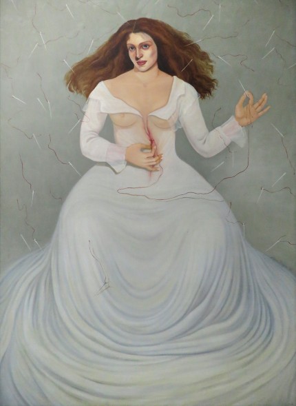 “Lluvia de Aguja” Oil on canvas, 58.5 x 43 inches, Signed lower right